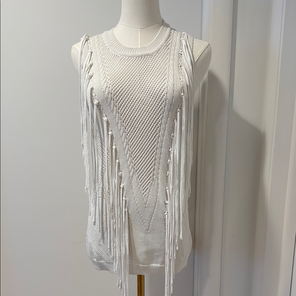 White Fringe Knit Sleeveless Top